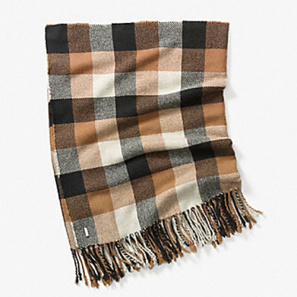 COACH SQUARE PLAID FRINGE SCARF